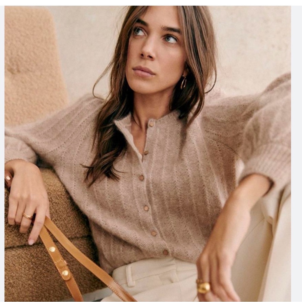 Sézane Amance Cardigan Jumper in Light Beige